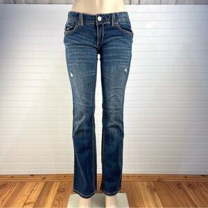 Vanity Women’s Low Rise Slim Distressed Bootcut Jeans Contrast Stitching 30x33